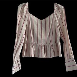 Moon River Cream and Burgundy Striped Blouse